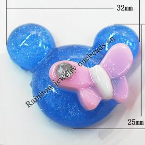 Resin Cabochons, No Hole Headwear & Costume Accessory, Animal head with Acrylic Zircon 25x32mm, Sold by Bag