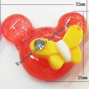 Resin Cabochons, No Hole Headwear & Costume Accessory, Animal head with Acrylic Zircon 25x32mm, Sold by Bag