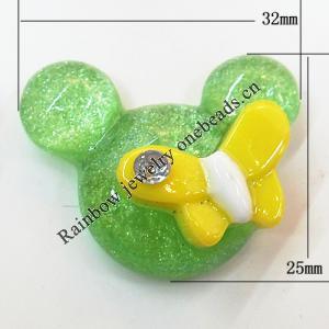 Resin Cabochons, No Hole Headwear & Costume Accessory, Animal head with Acrylic Zircon 25x32mm, Sold by Bag