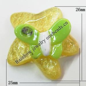 Resin Cabochons, No Hole Headwear & Costume Accessory, Star with Acrylic Zircon 25x26mm, Sold by Bag