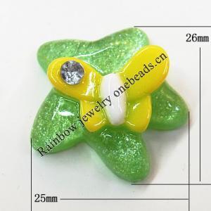 Resin Cabochons, No Hole Headwear & Costume Accessory, Star with Acrylic Zircon 25x26mm, Sold by Bag