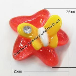 Resin Cabochons, No Hole Headwear & Costume Accessory, Star with Acrylic Zircon 25x26mm, Sold by Bag