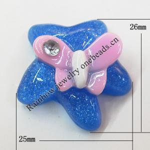 Resin Cabochons, No Hole Headwear & Costume Accessory, Star with Acrylic Zircon 25x26mm, Sold by Bag