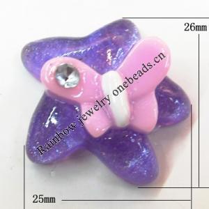 Resin Cabochons, No Hole Headwear & Costume Accessory, Star with Acrylic Zircon 25x26mm, Sold by Bag