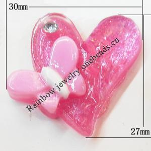 Resin Cabochons, No Hole Headwear & Costume Accessory, Heart with Acrylic Zircon 25x26mm, Sold by Bag