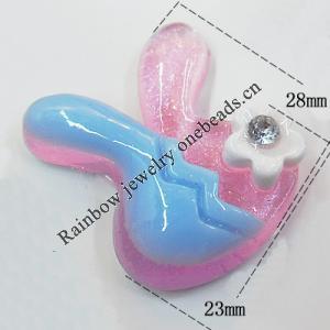 Resin Cabochons, No Hole Headwear & Costume Accessory, Animal Head with Acrylic Zircon 23x28mm, Sold by Bag