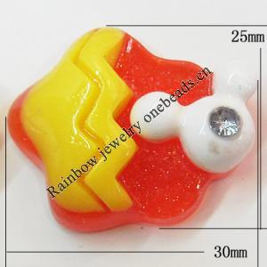 Resin Cabochons, No Hole Headwear & Costume Accessory, Flower with Acrylic Zircon 25x30mm, Sold by Bag