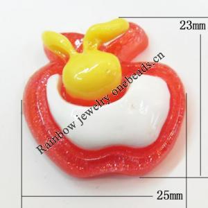 Resin Cabochons, No Hole Headwear & Costume Accessory, Fruit with Acrylic Zircon 25x30mm, Sold by Bag