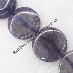 Gemstone beads, Agate(dyed), Flat Round 25x6mm, sold per 16-inch strand