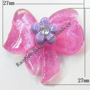 Resin Cabochons, No Hole Headwear & Costume Accessory, Bowknot with Acrylic Zircon 27x27mm, Sold by Bag