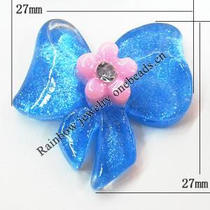 Resin Cabochons, No Hole Headwear & Costume Accessory, Bowknot with Acrylic Zircon 27x27mm, Sold by Bag