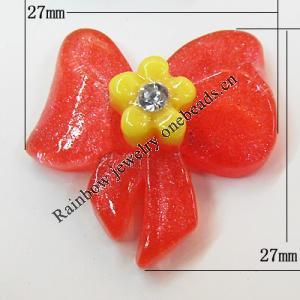 Resin Cabochons, No Hole Headwear & Costume Accessory, Bowknot with Acrylic Zircon 27x27mm, Sold by Bag