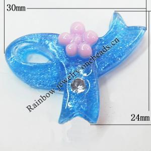 Resin Cabochons, No Hole Headwear & Costume Accessory, Knot with Acrylic Zircon 24x30mm, Sold by Bag