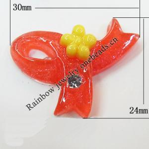 Resin Cabochons, No Hole Headwear & Costume Accessory, Knot with Acrylic Zircon 24x30mm, Sold by Bag