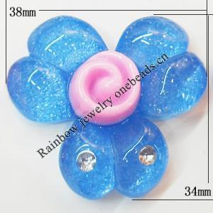 Resin Cabochons, No Hole Headwear & Costume Accessory, Flower with Acrylic Zircon 34x38mm, Sold by Bag