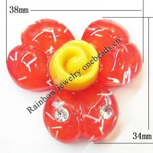 Resin Cabochons, No Hole Headwear & Costume Accessory, Flower with Acrylic Zircon 34x38mm, Sold by Bag