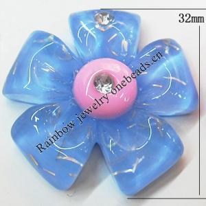 Resin Cabochons, No Hole Headwear & Costume Accessory, Flower with Acrylic Zircon 32mm, Sold by Bag