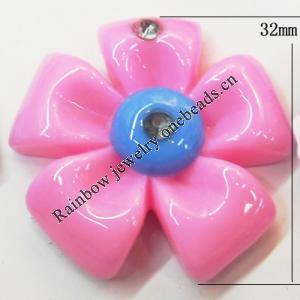 Resin Cabochons, No Hole Headwear & Costume Accessory, Flower with Acrylic Zircon 32mm, Sold by Bag