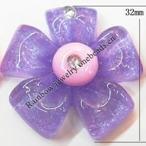 Resin Cabochons, No Hole Headwear & Costume Accessory, Flower with Acrylic Zircon 32mm, Sold by Bag