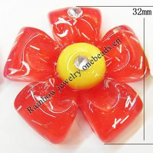 Resin Cabochons, No Hole Headwear & Costume Accessory, Flower with Acrylic Zircon 32mm, Sold by Bag