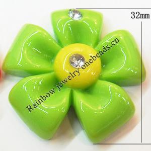 Resin Cabochons, No Hole Headwear & Costume Accessory, Flower with Acrylic Zircon 32mm, Sold by Bag