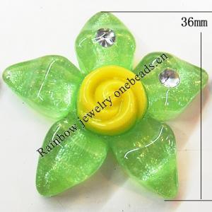 Resin Cabochons, No Hole Headwear & Costume Accessory, Flower with Acrylic Zircon 36mm, Sold by Bag