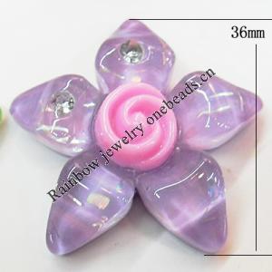 Resin Cabochons, No Hole Headwear & Costume Accessory, Flower with Acrylic Zircon 36mm, Sold by Bag