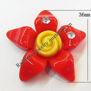 Resin Cabochons, No Hole Headwear & Costume Accessory, Flower with Acrylic Zircon 36mm, Sold by Bag