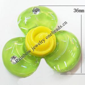 Resin Cabochons, No Hole Headwear & Costume Accessory, Flower with Acrylic Zircon 36mm, Sold by Bag