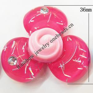 Resin Cabochons, No Hole Headwear & Costume Accessory, Flower with Acrylic Zircon 36mm, Sold by Bag