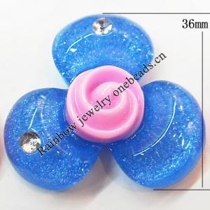 Resin Cabochons, No Hole Headwear & Costume Accessory, Flower with Acrylic Zircon 36mm, Sold by Bag