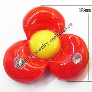 Resin Cabochons, No Hole Headwear & Costume Accessory, Flower with Acrylic Zircon 33mm, Sold by Bag