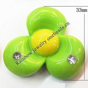 Resin Cabochons, No Hole Headwear & Costume Accessory, Flower with Acrylic Zircon 33mm, Sold by Bag