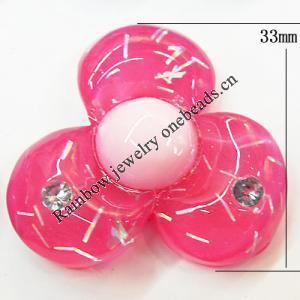 Resin Cabochons, No Hole Headwear & Costume Accessory, Flower with Acrylic Zircon 33mm, Sold by Bag