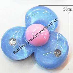 Resin Cabochons, No Hole Headwear & Costume Accessory, Flower with Acrylic Zircon 33mm, Sold by Bag