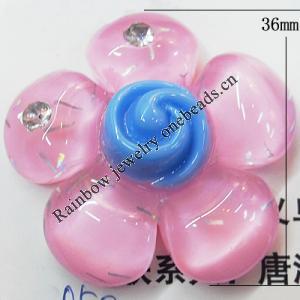 Resin Cabochons, No Hole Headwear & Costume Accessory, Flower with Acrylic Zircon 36mm, Sold by Bag