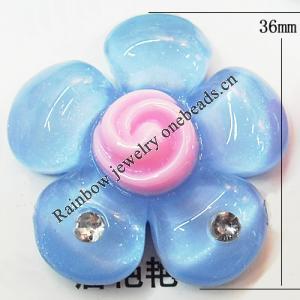 Resin Cabochons, No Hole Headwear & Costume Accessory, Flower with Acrylic Zircon 36mm, Sold by Bag