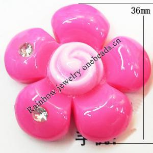 Resin Cabochons, No Hole Headwear & Costume Accessory, Flower with Acrylic Zircon 36mm, Sold by Bag