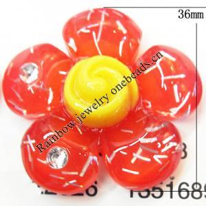 Resin Cabochons, No Hole Headwear & Costume Accessory, Flower with Acrylic Zircon 36mm, Sold by Bag