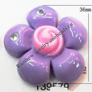 Resin Cabochons, No Hole Headwear & Costume Accessory, Flower with Acrylic Zircon 36mm, Sold by Bag