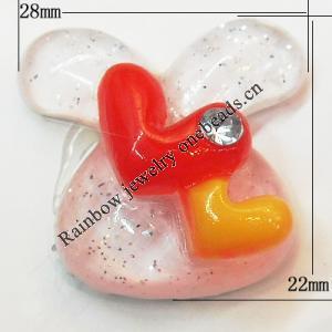 Resin Cabochons, No Hole Headwear & Costume Accessory, Animal Head with Acrylic Zircon 28x22mm, Sold by Bag