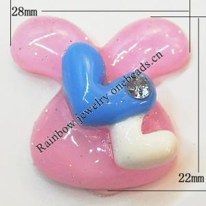 Resin Cabochons, No Hole Headwear & Costume Accessory, Animal Head with Acrylic Zircon 28x22mm, Sold by Bag