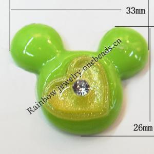 Resin Cabochons, No Hole Headwear & Costume Accessory, Animal Head with Acrylic Zircon 26x33mm, Sold by Bag