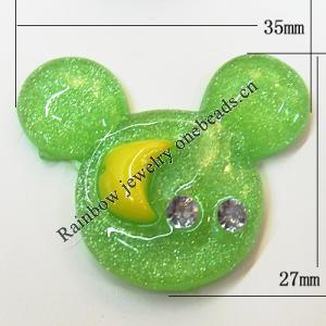 Resin Cabochons, No Hole Headwear & Costume Accessory, Animal Head with Acrylic Zircon 27x35mm, Sold by Bag