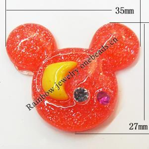 Resin Cabochons, No Hole Headwear & Costume Accessory, Animal Head with Acrylic Zircon 27x35mm, Sold by Bag