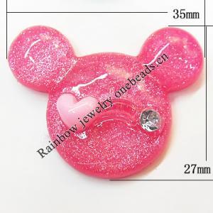 Resin Cabochons, No Hole Headwear & Costume Accessory, Animal Head with Acrylic Zircon 27x35mm, Sold by Bag