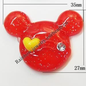 Resin Cabochons, No Hole Headwear & Costume Accessory, Animal Head with Acrylic Zircon 27x35mm, Sold by Bag