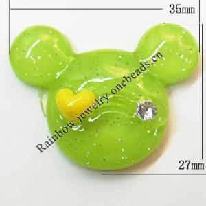 Resin Cabochons, No Hole Headwear & Costume Accessory, Animal Head with Acrylic Zircon 27x35mm, Sold by Bag