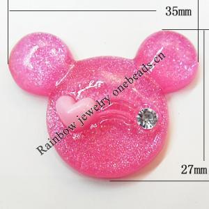 Resin Cabochons, No Hole Headwear & Costume Accessory, Animal Head with Acrylic Zircon 27x35mm, Sold by Bag