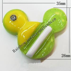 Resin Cabochons, No Hole Headwear & Costume Accessory, Animal Head with Acrylic Zircon 26x35mm, Sold by Bag